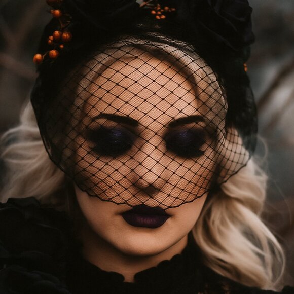 Black Russian Net Birdcage Bandeau Halloween Wedding Veil Bride Costume